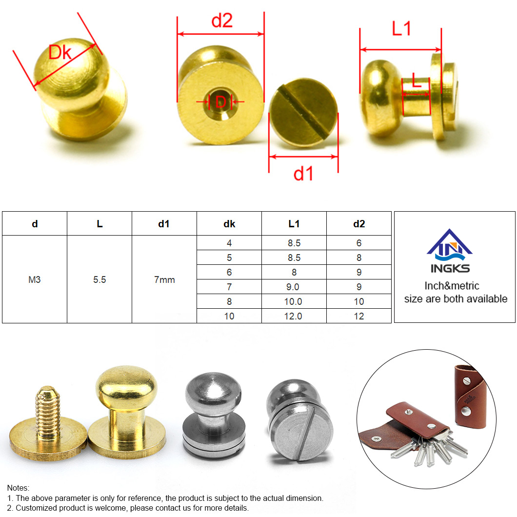 Vite femmina a testa tonda in ottone con capezzolo + vite maschio a testa piatta con intaglio-6A-13B1